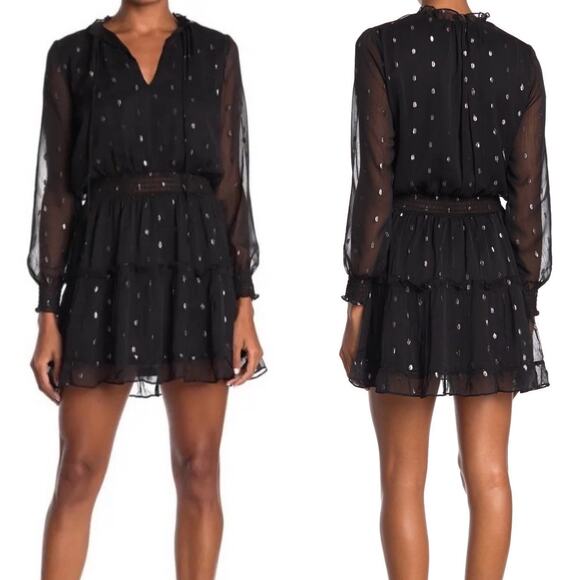 NSR Emma Floral Print Ruffle Dress In Black Clip Dot - Picture 1 of 7
